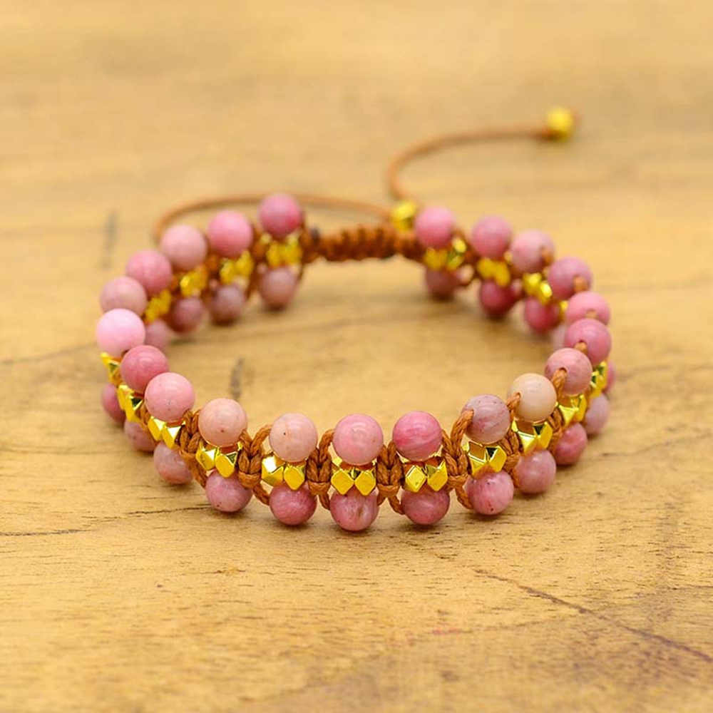 Rhodochrosite Handwoven Bohemian Friendship Bracelet AL289