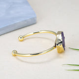 Natural Raw Gemstone Bangle Cuff, Gold Plated Crystal Bracelet AL154