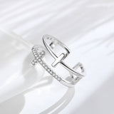 CZ Double Cross Ring, Gold Plated Brass/S925 Sterling Silver Open Ring, Micro Pave Jewelry Ring AL454