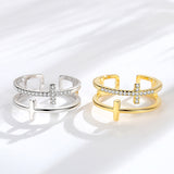 CZ Double Cross Ring, Gold Plated Brass/S925 Sterling Silver Open Ring, Micro Pave Jewelry Ring AL454