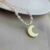 Natural Pearl Shell Gold Crescent Moon Necklace AL341