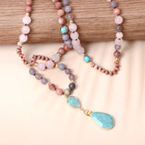 Amazonite Drop Pendant & Rose Quartz Beaded Necklace, Healing Stone Necklace AL538