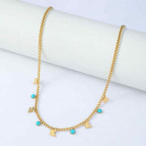 16" Gold Stainless Steel Butterfly Round Turquoise Choker Necklace AL423