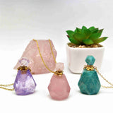 Natural Stone Amethyst Rose Quartz Stainless steel Perfume Bottle Necklace PB001