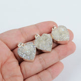 Gold Plated Natural Agate Titanium AB White Druzy Geode Heart Pendant Bead G0389