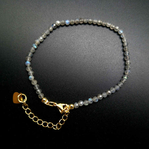 Gold Plated 3mm Genuine Stone Faceted Beaded Bracelet HD0315