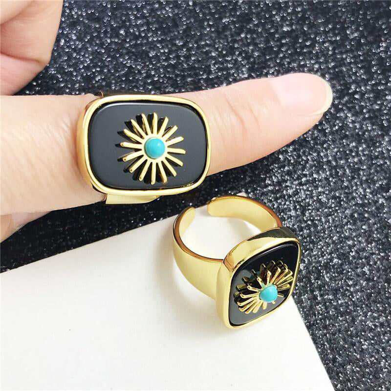 Gold Plated Bezel Natural Healing Stone Band Ring WX1625