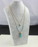 Blue/White Howlite Turquoise Horn Double Layer Necklace, Boho Jewelry AL073