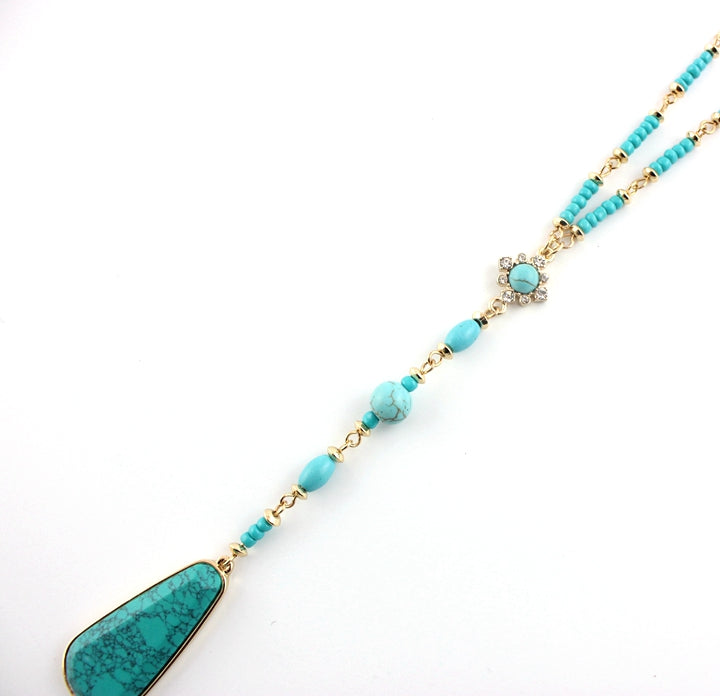 Long Blue Howlite Turquoise Gold Necklace AL074