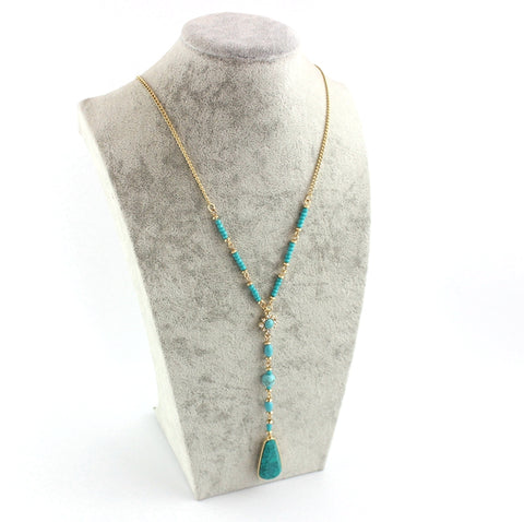 Long Blue Howlite Turquoise Gold Necklace AL074