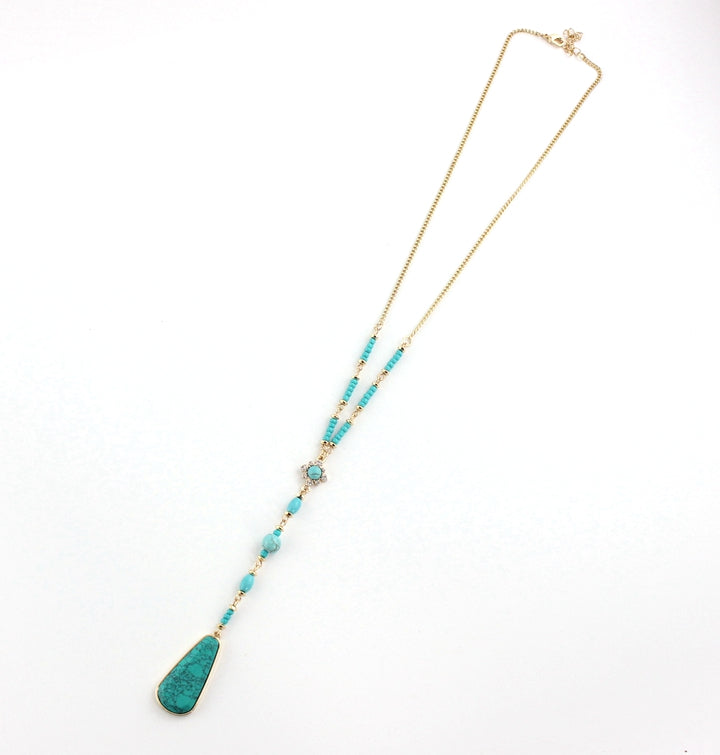 Long Blue Howlite Turquoise Gold Necklace AL074