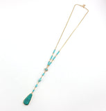 Long Blue Howlite Turquoise Gold Necklace AL074