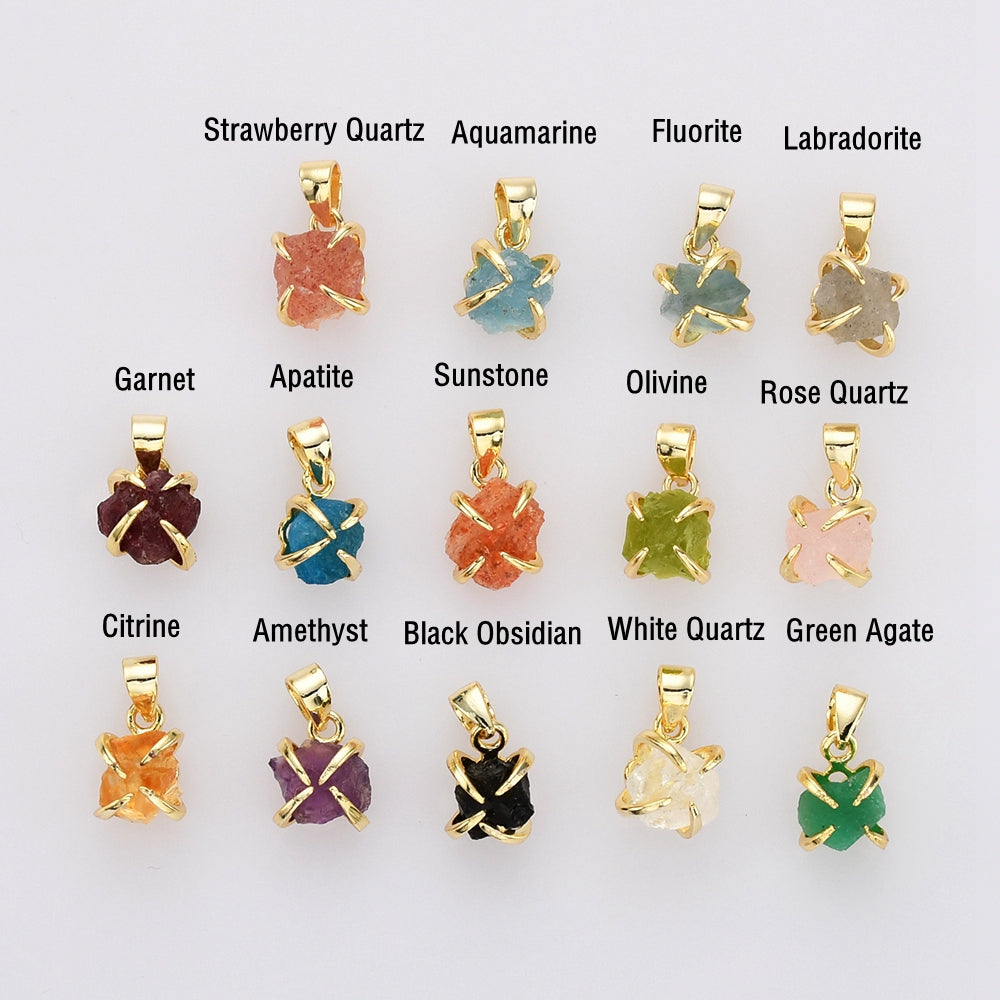 Tiny Gold Plated Claw Rainbow Natural Gemstone Pendant, Raw Healing Crystal Stone Pendant, Birthstone Jewelry ZG0479