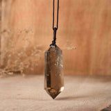 Adjustable Natural Smoky Quartz Point Pendant Necklace, Faceted Healing Crystal Necklace, Gemstone Jewelry HUS234