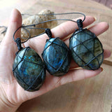 Oval Natural Labradorite Necklace, Egg Shape, Polished Labradorite Crystal Stone Necklace Jewelry HUS008