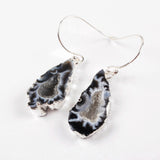 Silver Plated Raw Agate Druzy Geode Slice Dangle Earrings, Gemstone Jewelry S0516