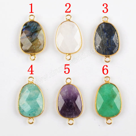 Polish Gold Plated Multi-Kind Natural Stones Faceted Connector, DIY Jewelry Making Craft G1404