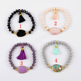Gold Plated Multi-stone With 8mm Faceted Beads & Tassel Bracelet Bangle G1503