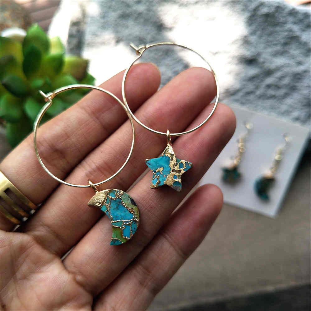 Star Moon Hoop Tiffany Turquoise Earrings ED001-E