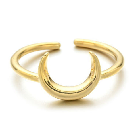 Adjustable 14K Gold Plated Brass Crescent Moon Open Ring AL469