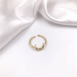 Adjustable 14K Gold Plated Brass Crescent Moon Open Ring AL469