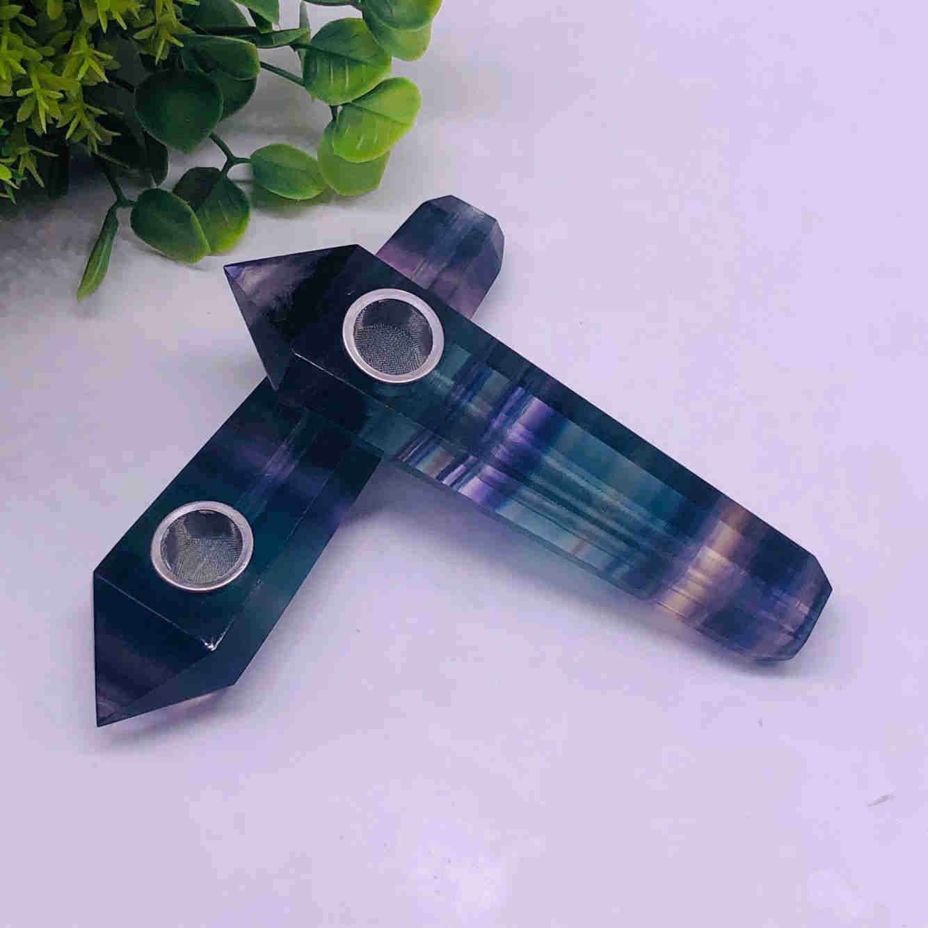 Natural Gemstone Pipes Point Wand Shape Faceted Healing Crystal Smoking Pipe Tobacco Pipe Crystal Stone Pipe Labradorite Fluorite Je