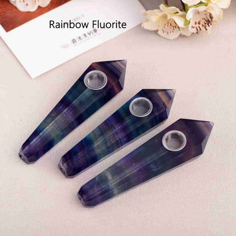 Long Natural Gemstone Pipes Point Wand Shape Faceted Healing Crystal Smoking Pipe Tobacco Pipe Crystal Stone Pipe Labradorite Fluorite Jewelry AL451