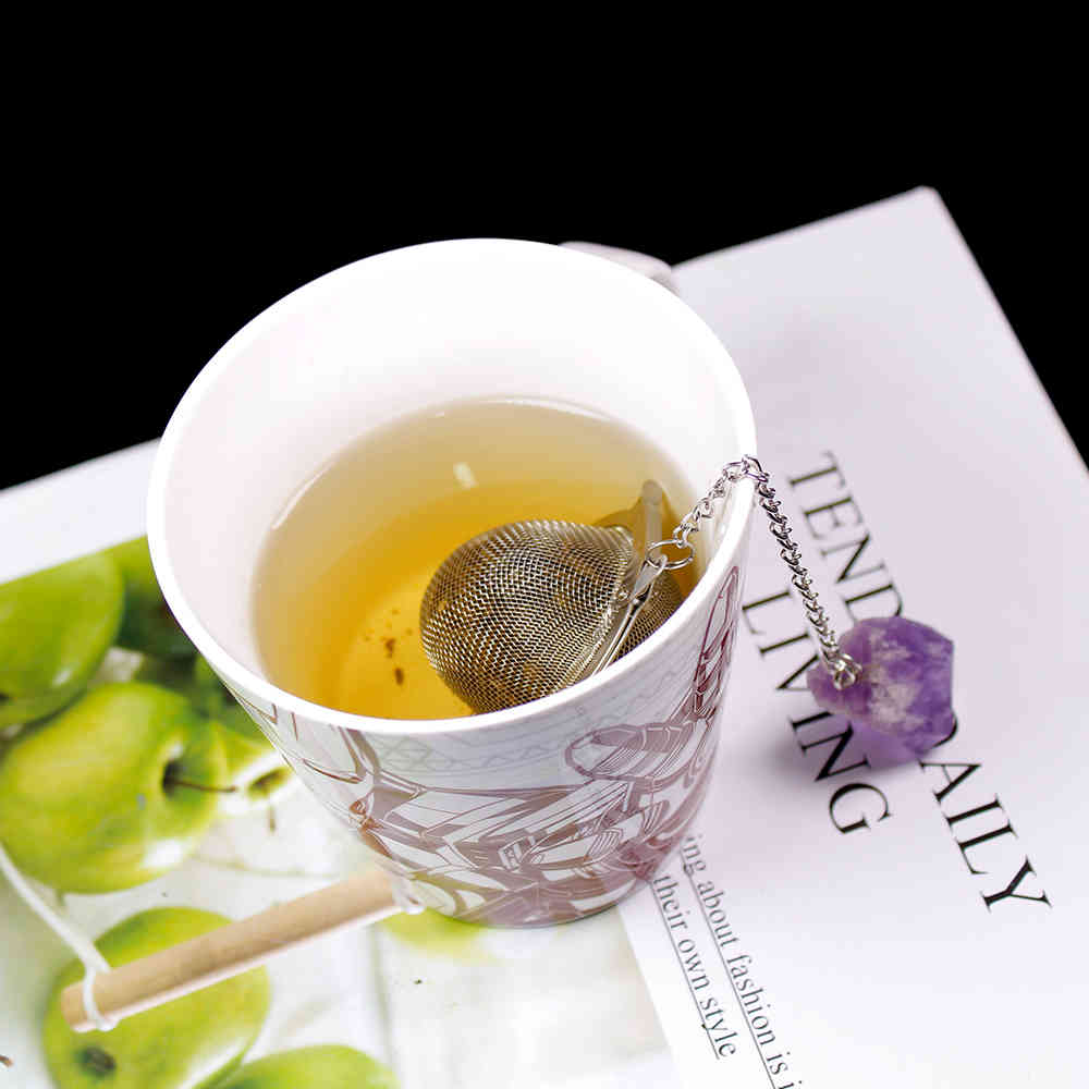 2 Pcs Natural Crystal Tea Infuser Bag Stainless Steel Ball Mesh Tea Filter Loose Leaf Tea Strainer Tea Maker Herbal Infuser Steeper Jewelry AL449