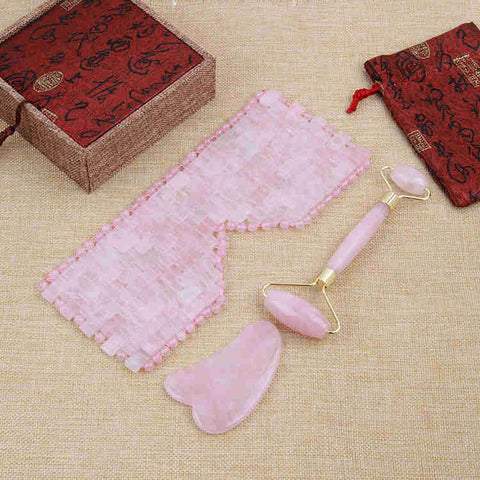 1 set of Natural Gemstone Eye Mask Blindfold Jade Roller Gua Sha Tools Rose Quartz Amethyst Healing Crystal Stone Facial Massager Face Care Beauty AL448