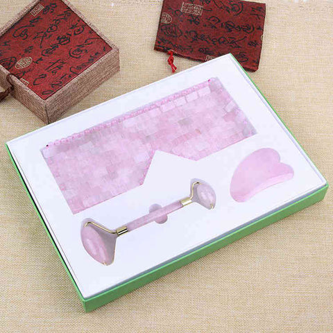 1 set of Natural Gemstone Eye Mask Blindfold Jade Roller Gua Sha Tools Rose Quartz Amethyst Healing Crystal Stone Facial Massager Face Care Beauty AL448