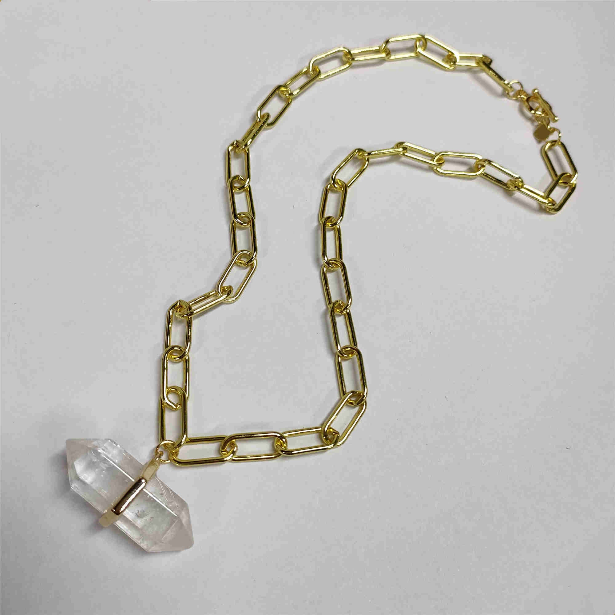 Natural White Crystal Point Gold Chain Necklace AL370