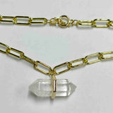 Natural White Crystal Point Gold Chain Necklace AL370