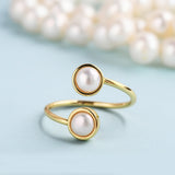 Gold Plated Bezel Round Double Natural Pearl Ring, Adjustable Fashion Pearl Jewelry ZG0450