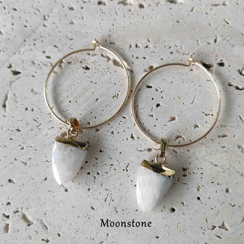 Shield Gemstone Hoop Earrings, Amethyst Labradorite Turquoise Gold Earrings, Boho Jewelry AL190