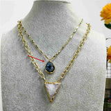 Natural Labradorite Pendant Gold Chain Necklace AL373