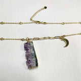 Natural Amethyst Druzy Moon Necklace AL378