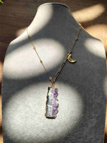 Natural Amethyst Druzy Moon Necklace AL378