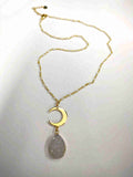 Natural White Druzy Gold Gemstone Chain Necklace AL374