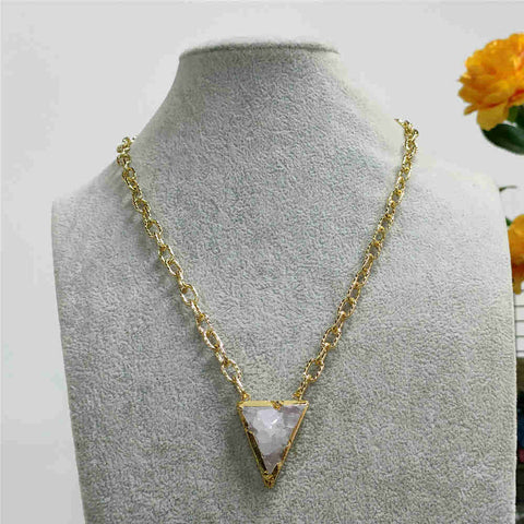 Gold Traingle Druzy Crystal Pendant Chain Necklace AL371