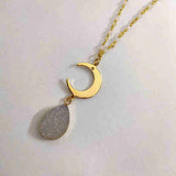 Natural White Druzy Gold Gemstone Chain Necklace AL374