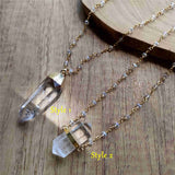 Natural White Quartz Pendant Bead Chain Necklace