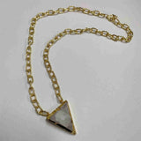 Gold Traingle Druzy Crystal Pendant Chain Necklace AL371