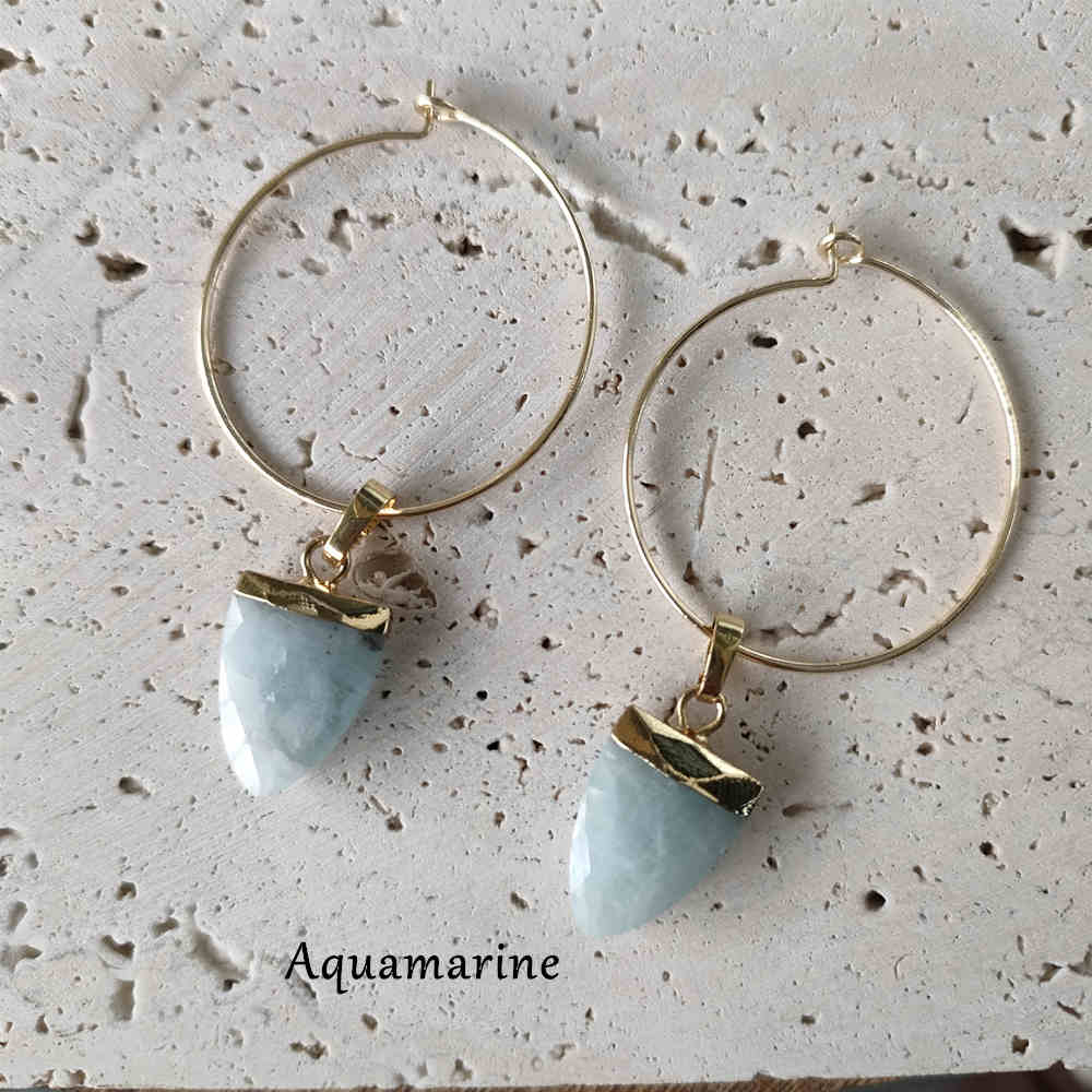Shield Gemstone Hoop Earrings, Amethyst Labradorite Turquoise Gold Earrings, Boho Jewelry AL190