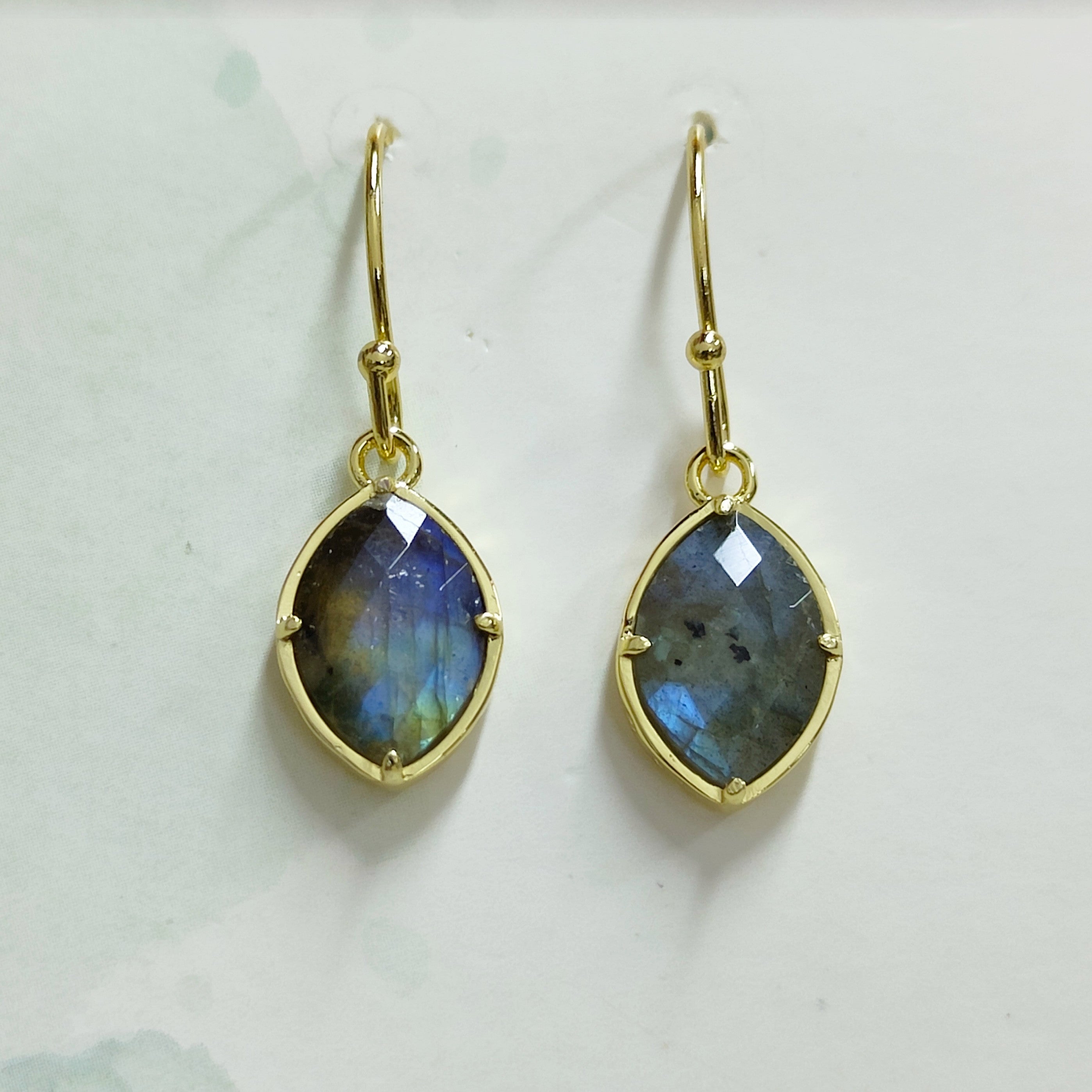 Gold Marquise Gemstone Earrings, Faceted, Healing Crystal Stone Earring, Birthstone Jewelry AL573