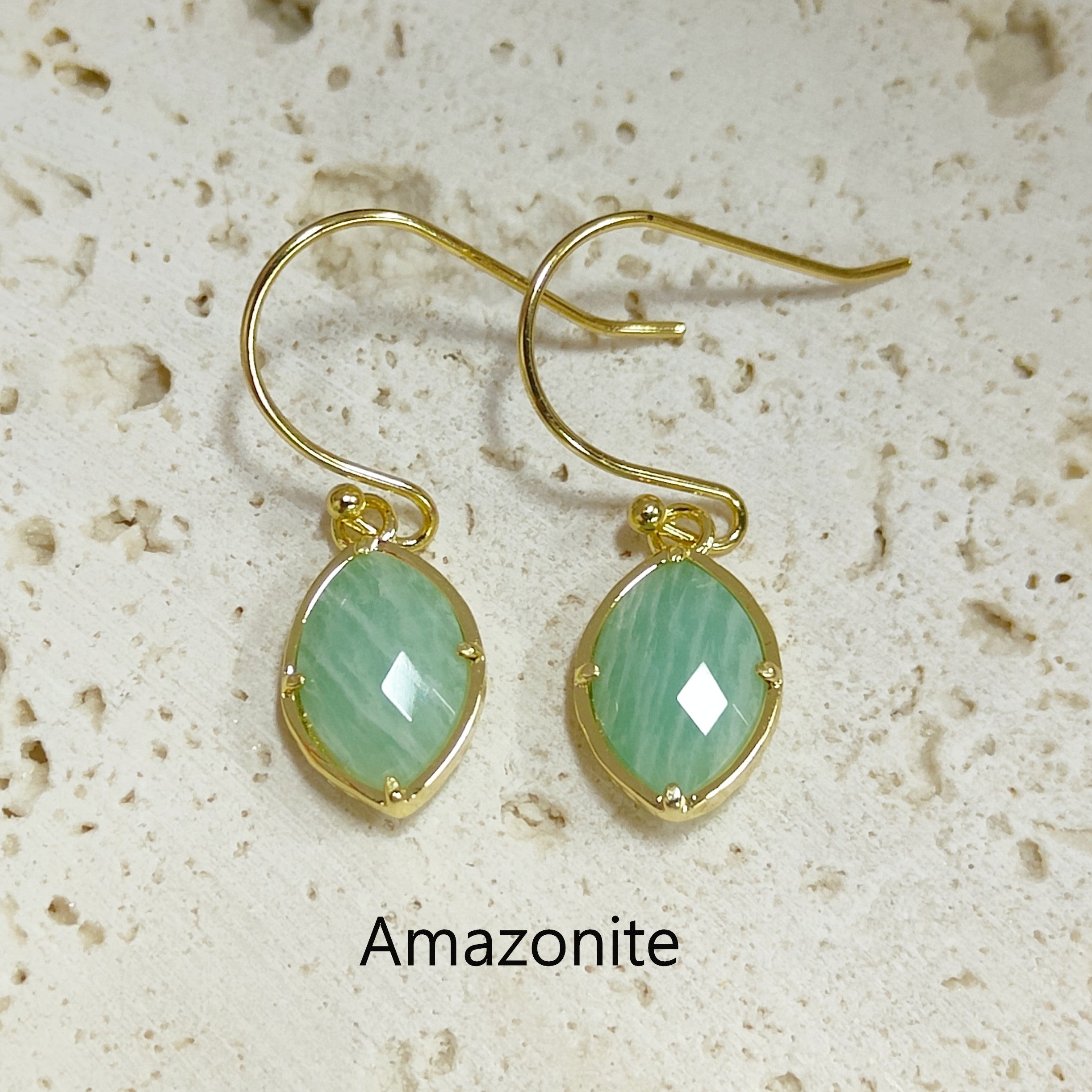 Amazonite earrings Wholesale Gold Plated Marquise Gemstone Earrings, Healing Crystals Stone Earrings Jewelry AL573