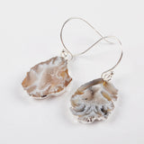 Silver Plated Natural Agate Druzy Geode Slice Earrings S0516